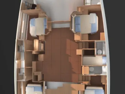 Floor plan of Teti, a Dufour 48 Catamaran catamaran at Olbia, Italy