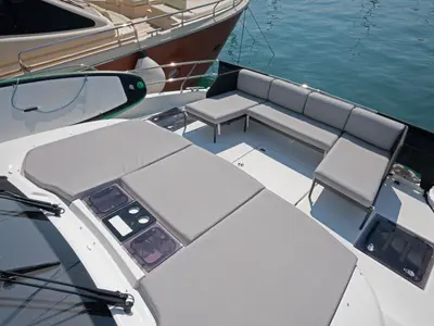 Salon of M-Key, a Prestige M48 catamaran at Dubrovnik, Croatia
