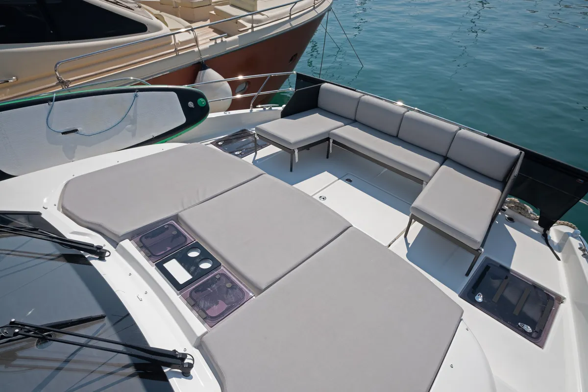 Salon of M-Key, a Prestige M48 catamaran at Dubrovnik, Croatia