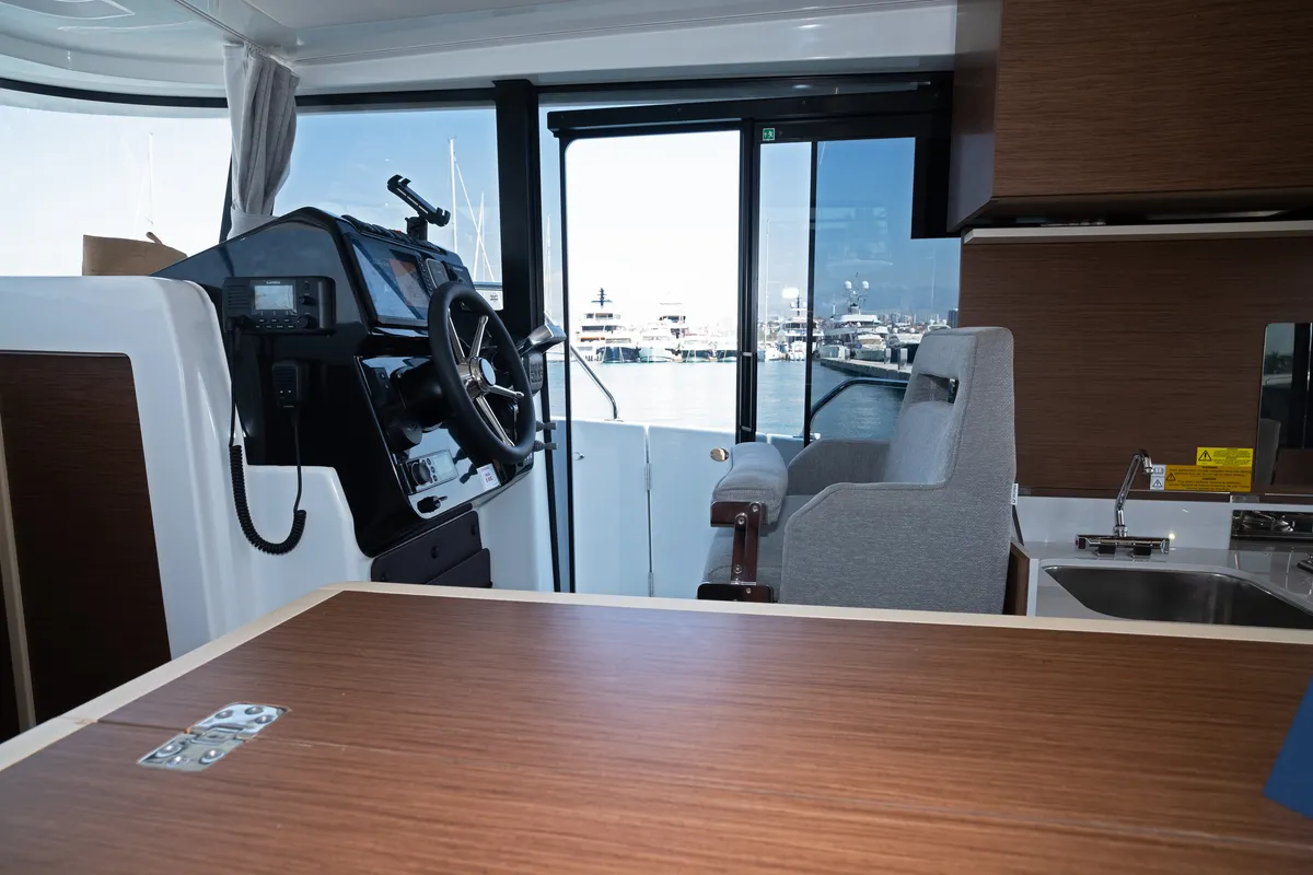 Cockpit of M-Key, a Prestige M48 catamaran at Dubrovnik, Croatia