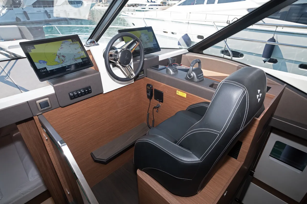Salon of M-Key, a Prestige M48 catamaran at Dubrovnik, Croatia