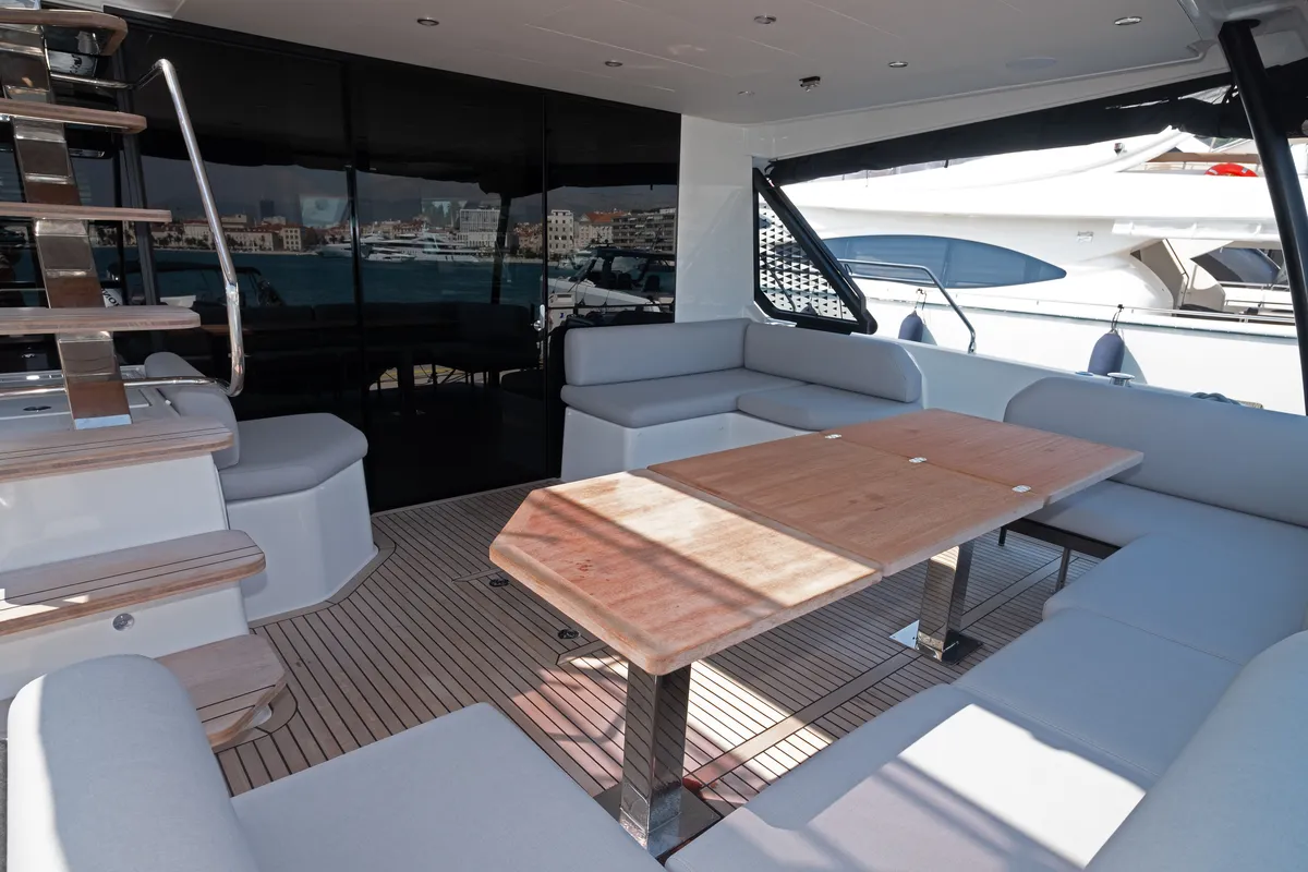 Deck of M-Key, a Prestige M48 catamaran at Dubrovnik, Croatia