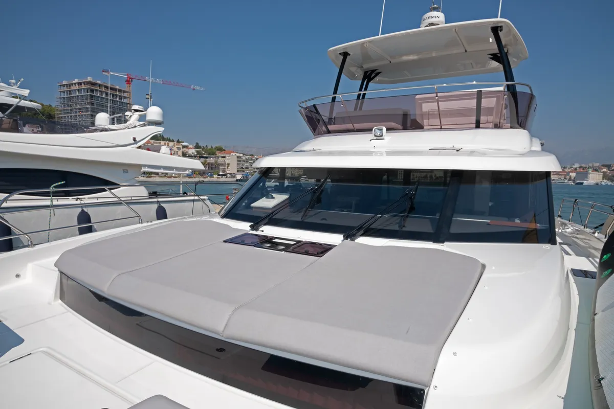 Exterior view of M-Key, a Prestige M48 catamaran at Dubrovnik, Croatia