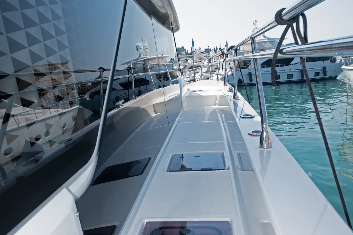 Deck of M-Key, a Prestige M48 catamaran at Dubrovnik, Croatia