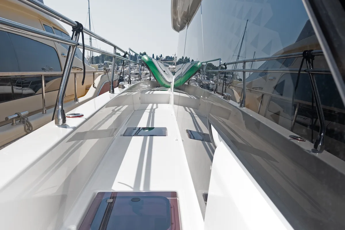 Deck of M-Key, a Prestige M48 catamaran at Dubrovnik, Croatia