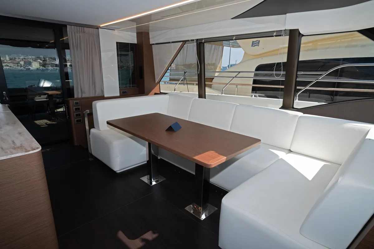 Cockpit of M-Key, a Prestige M48 catamaran at Dubrovnik, Croatia