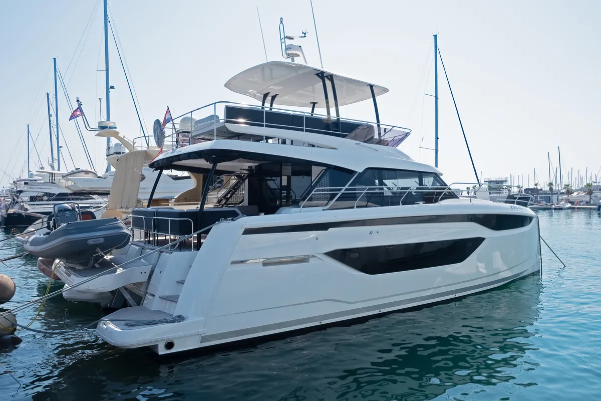 Exterior view of M-Key, a Prestige M48 catamaran at Dubrovnik, Croatia