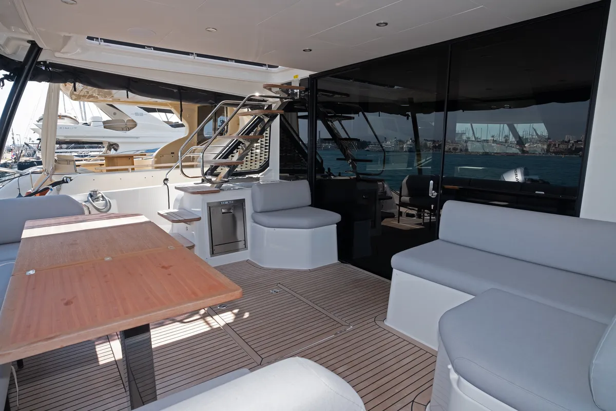 Deck of M-Key, a Prestige M48 catamaran at Dubrovnik, Croatia
