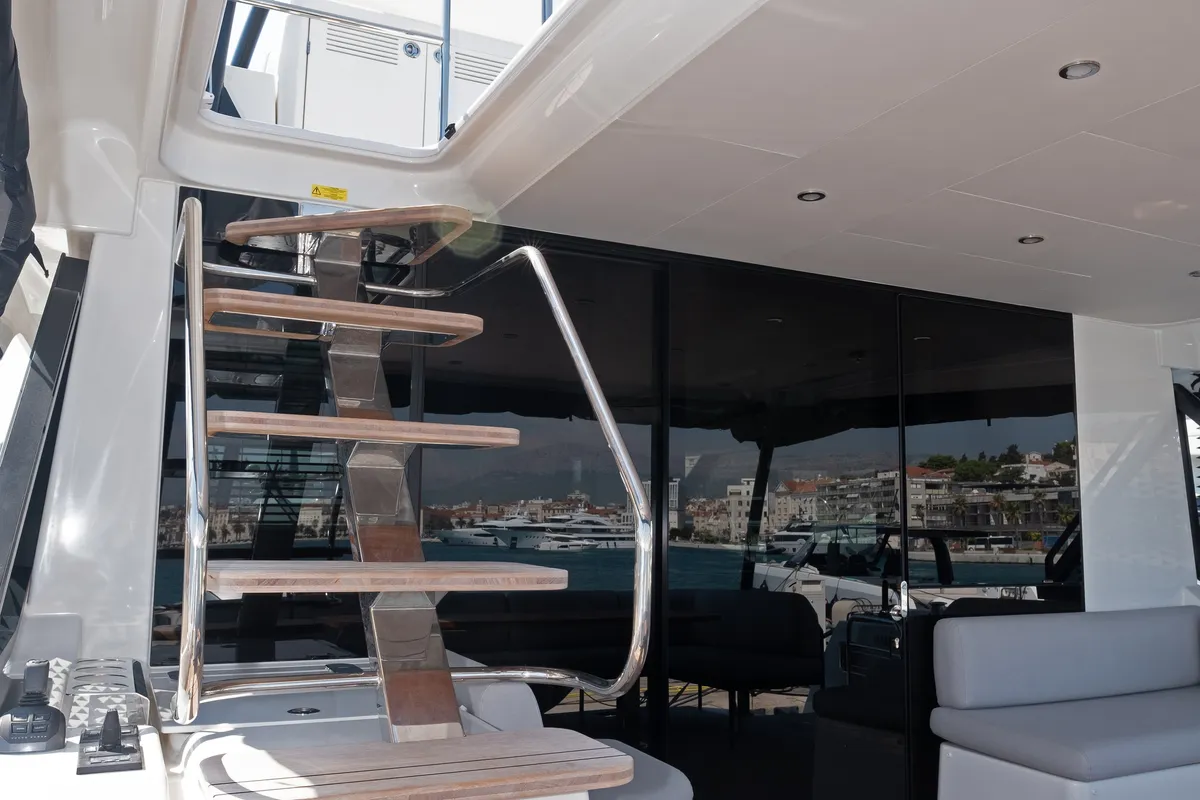 Deck of M-Key, a Prestige M48 catamaran at Dubrovnik, Croatia