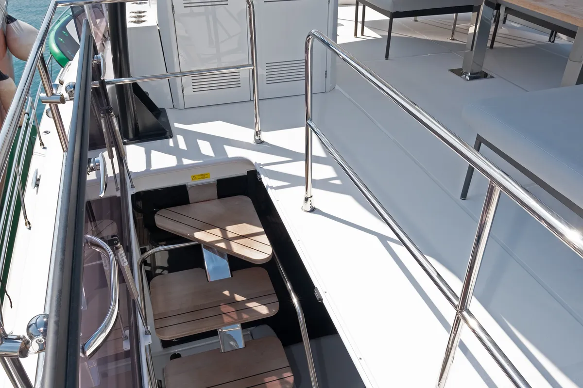 Deck of M-Key, a Prestige M48 catamaran at Dubrovnik, Croatia