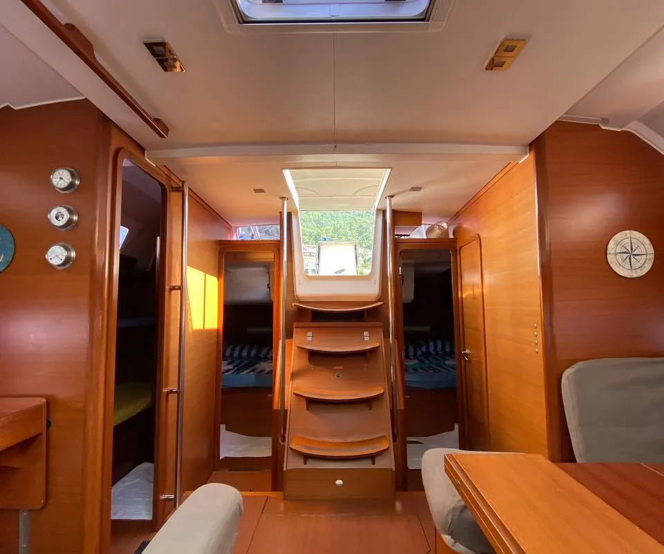 Salon of Maestro S, a Dufour 500 Grand Large sailboat at Fethiye, Turkey