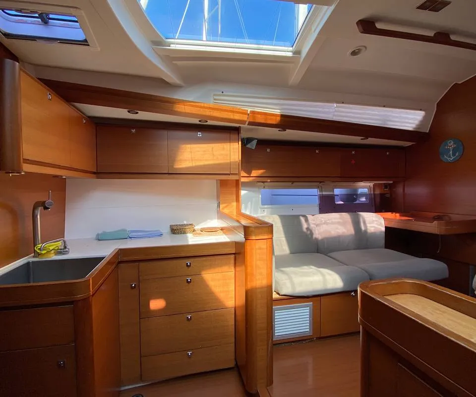 Galley of Maestro S, a Dufour 500 Grand Large sailboat at Fethiye, Turkey