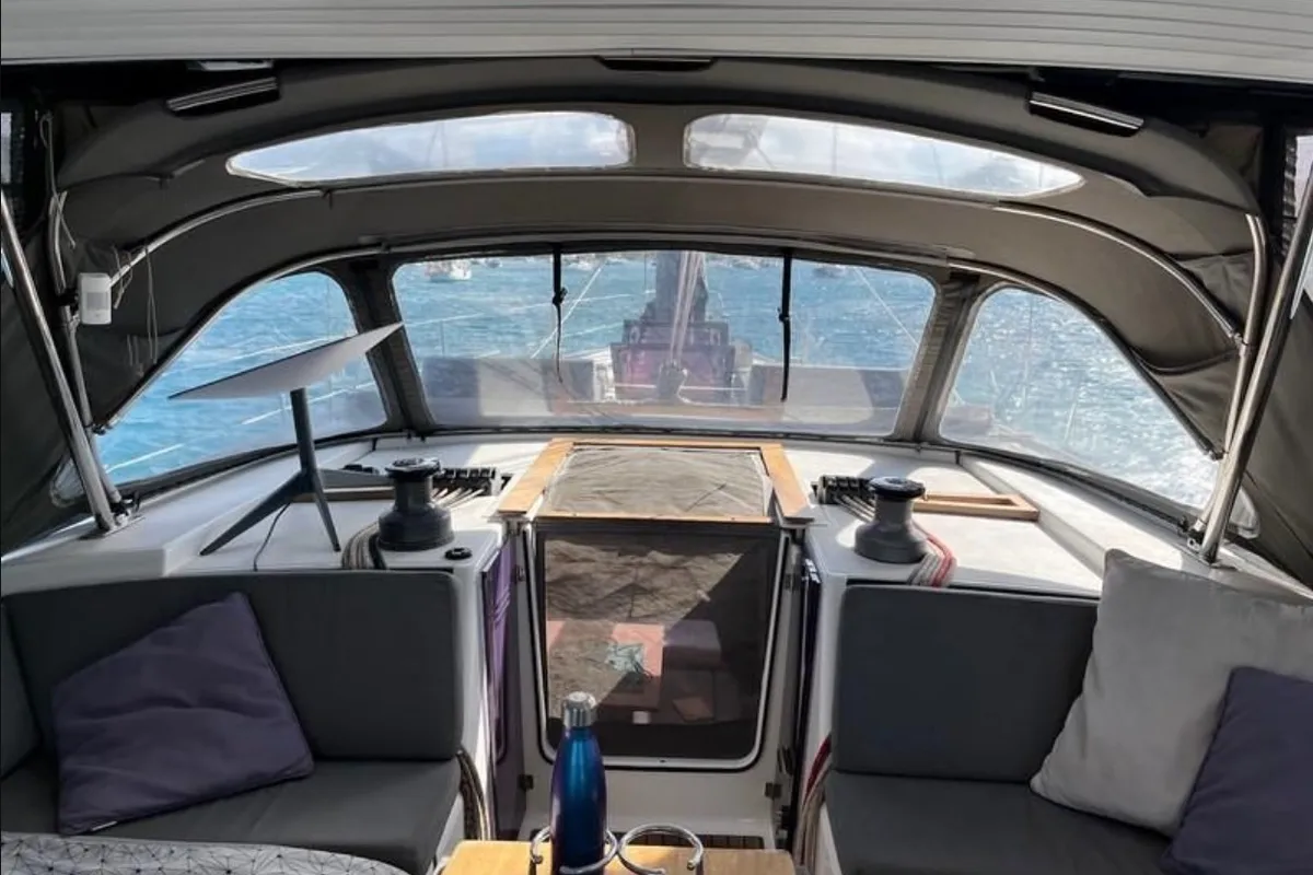 Cockpit of Maestro S, a Dufour 500 Grand Large sailboat at Fethiye, Turkey