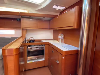 Galley of Maestro S, a Dufour 500 Grand Large sailboat at Fethiye, Turkey
