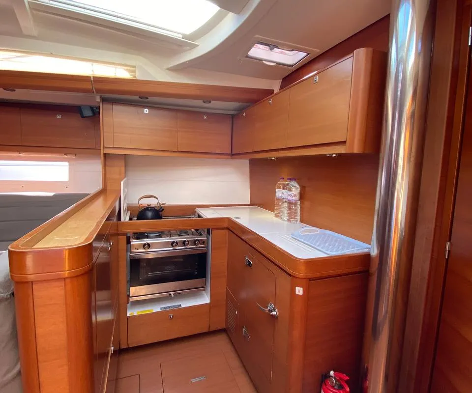 Galley of Maestro S, a Dufour 500 Grand Large sailboat at Fethiye, Turkey