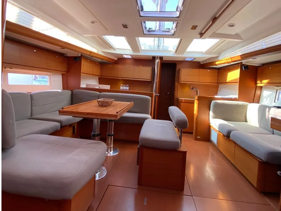 Salon of Maestro S, a Dufour 500 Grand Large sailboat at Fethiye, Turkey