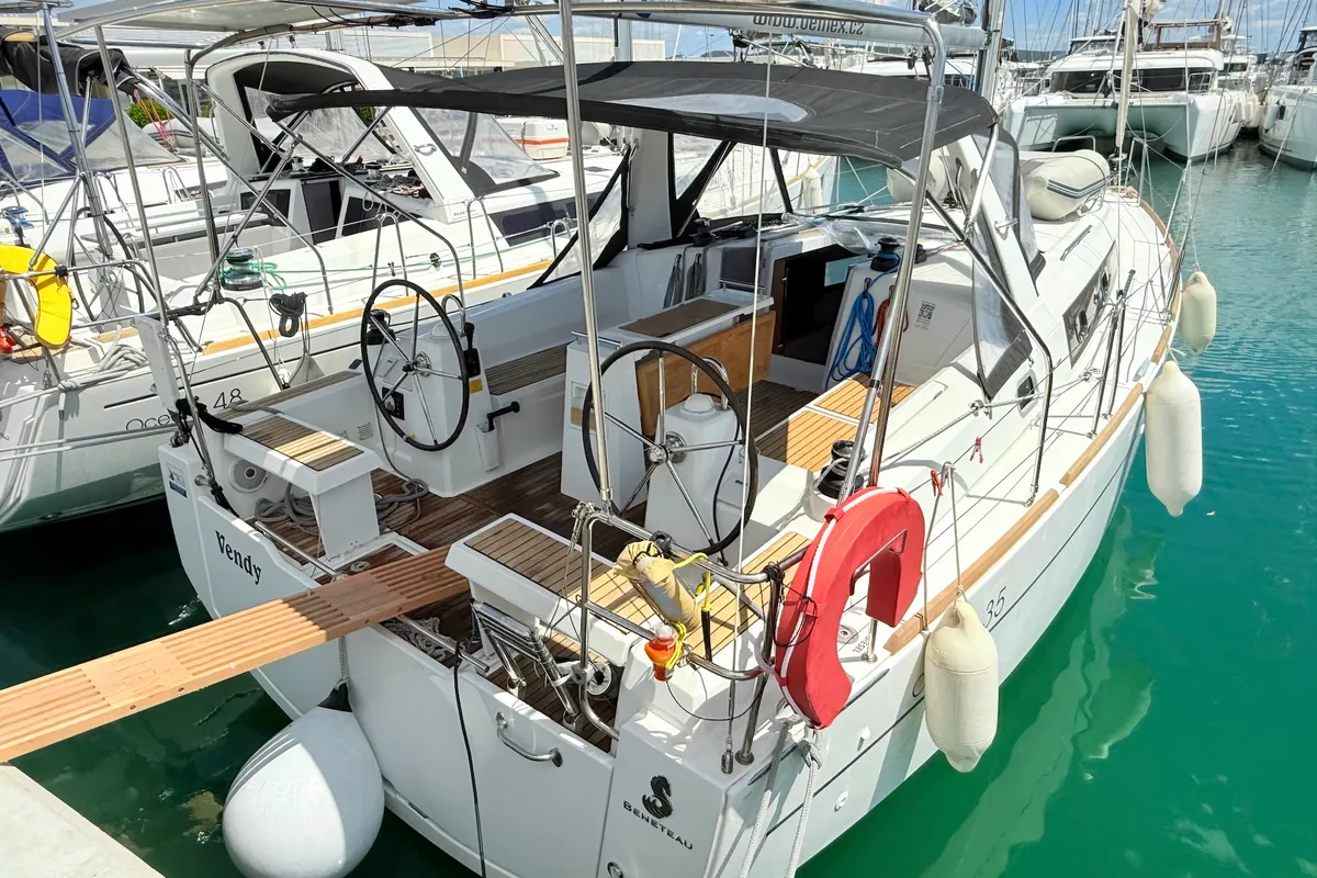 Exterior view of Vendy, a Beneteau Oceanis 35 sailboat at Sukošan, Croatia