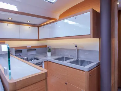 Galley of Astrid, a Dufour 530 sailboat at Preveza, Greece
