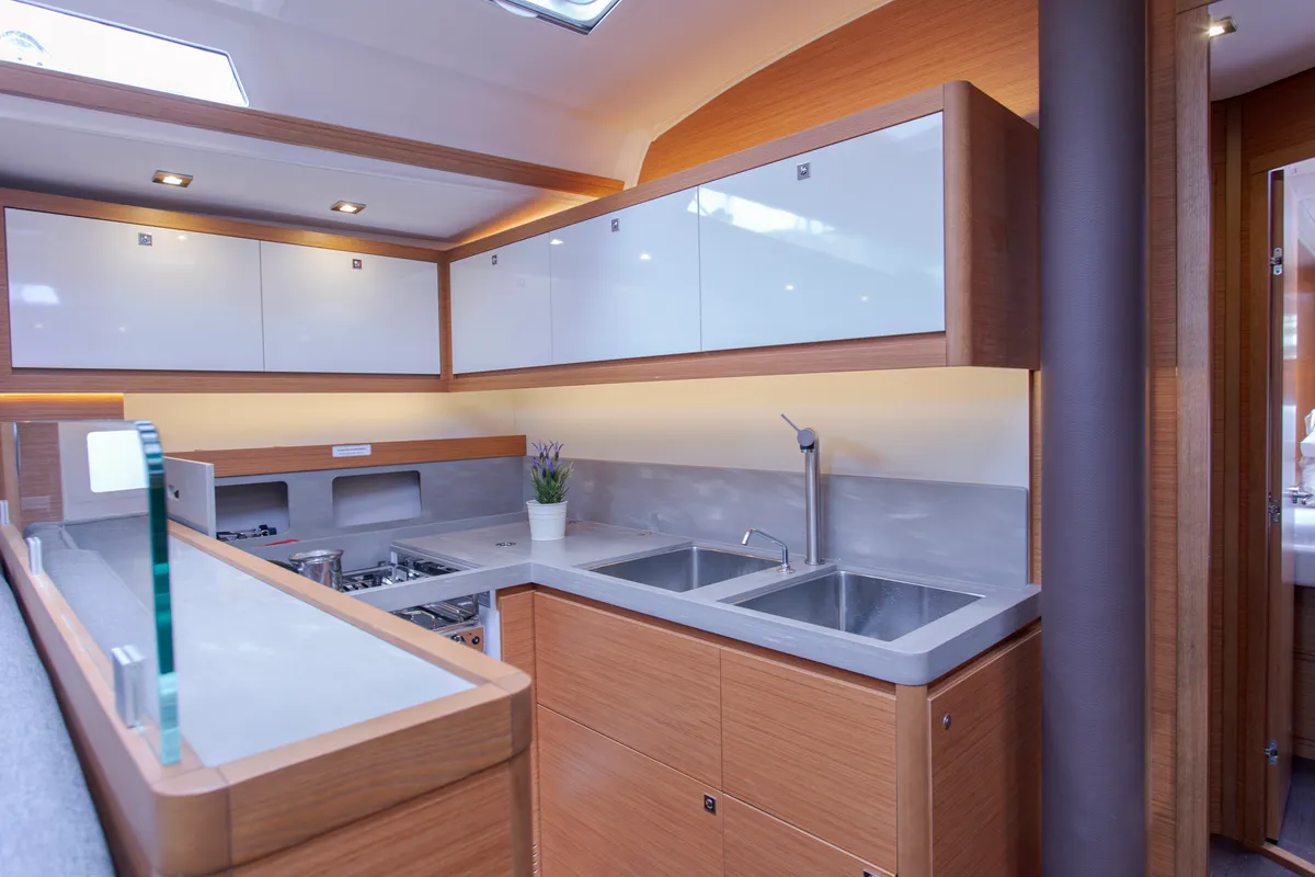 Galley of Astrid, a Dufour 530 sailboat at Preveza, Greece