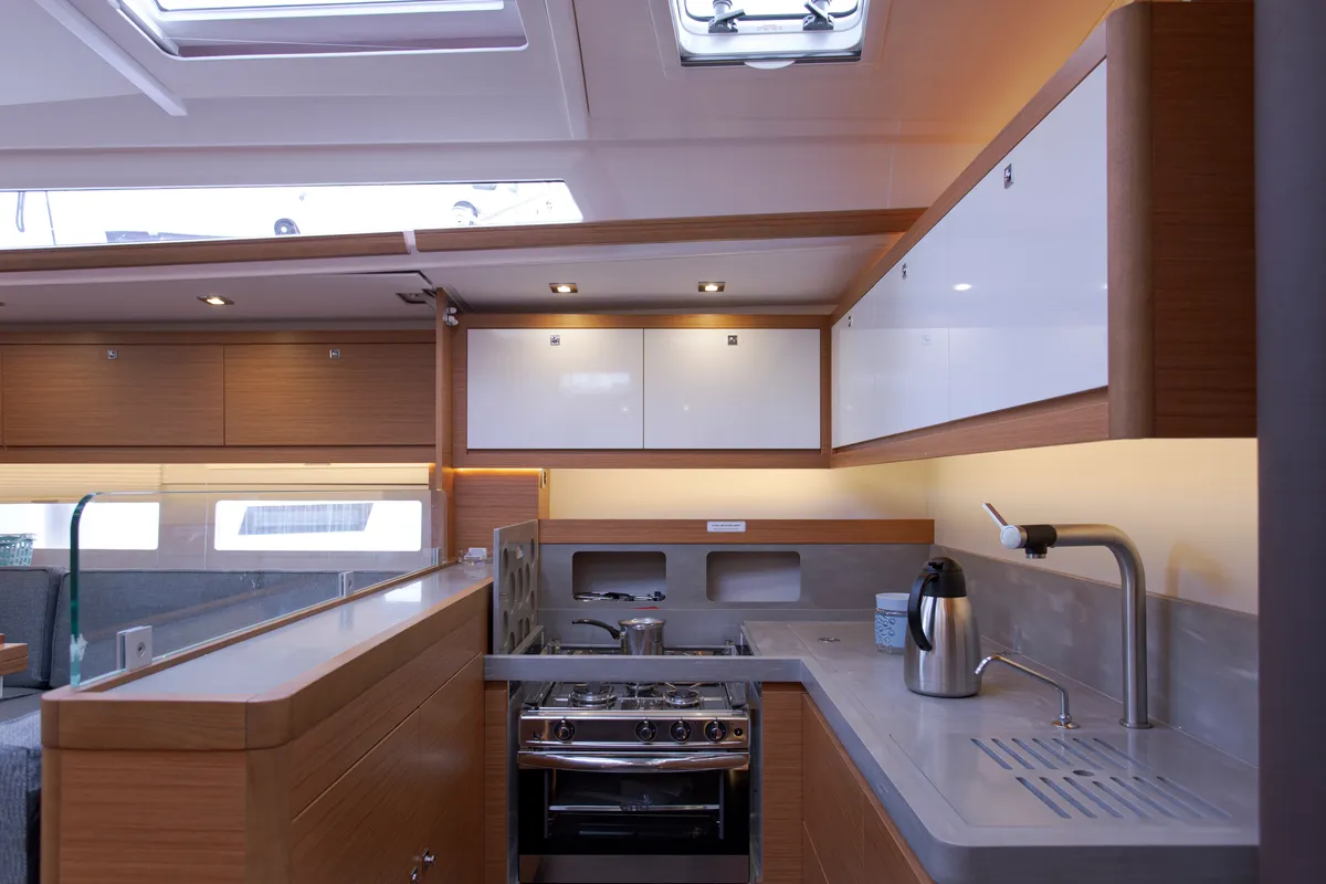 Galley of Astrid, a Dufour 530 sailboat at Preveza, Greece
