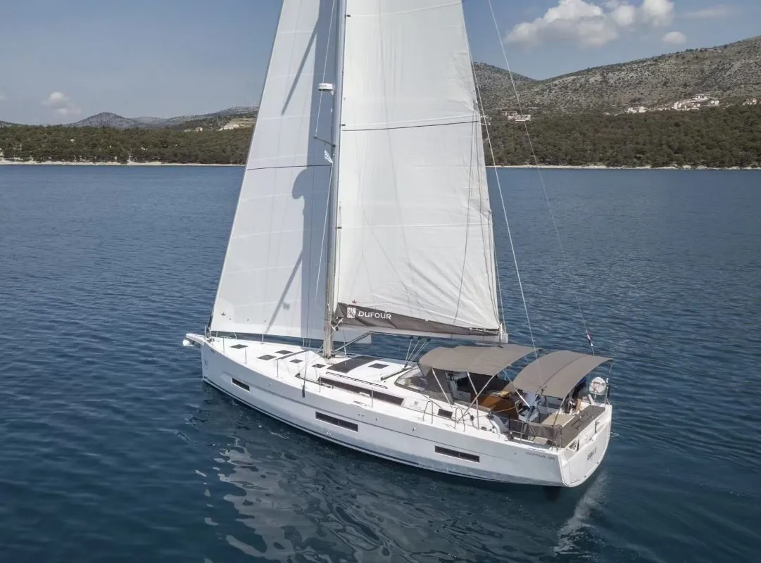 Exterior view of Astrid, a Dufour 530 sailboat at Preveza, Greece