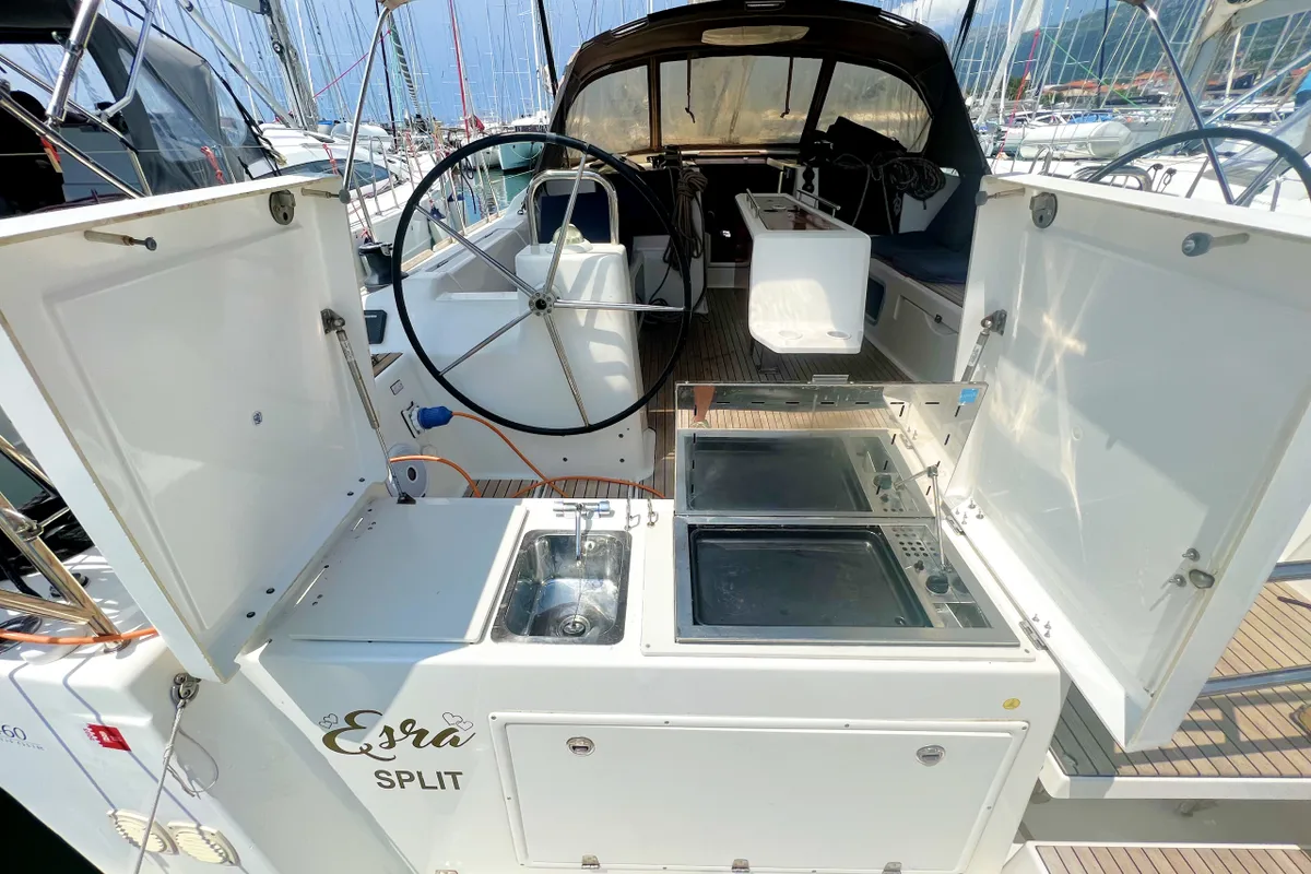 Deck of Esra, a Dufour 460 GL sailboat at Grad Kaštela, Croatia