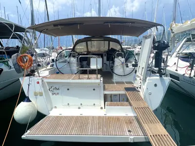 Deck of Esra, a Dufour 460 GL sailboat at Grad Kaštela, Croatia