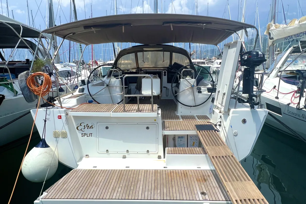 Deck of Esra, a Dufour 460 GL sailboat at Grad Kaštela, Croatia