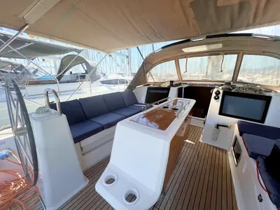 Cockpit of Esra, a Dufour 460 GL sailboat at Grad Kaštela, Croatia