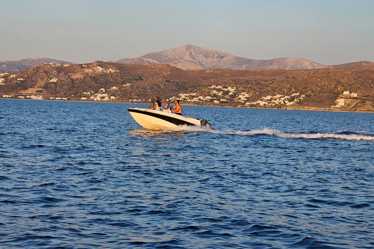 Milos IV, a Compass 150 motorboat at Naxos, Greece