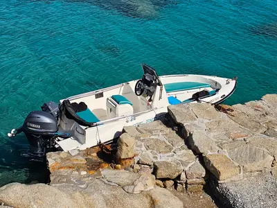 Milos IV, a Compass 150 motorboat at Naxos, Greece