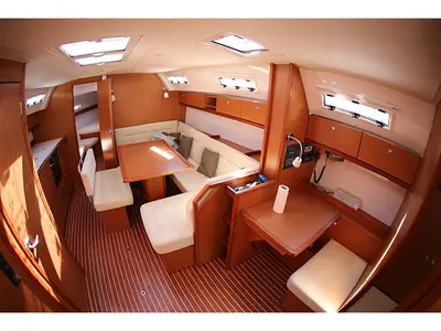 Salon of Eurybia, a Bavaria Cruiser 40 sailboat at Loutraki, Greece
