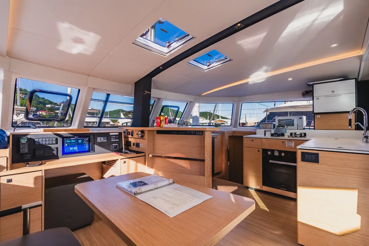 Salon of SempreVerde, a Nautitech 44 Open catamaran at Road Town, British Virgin Islands