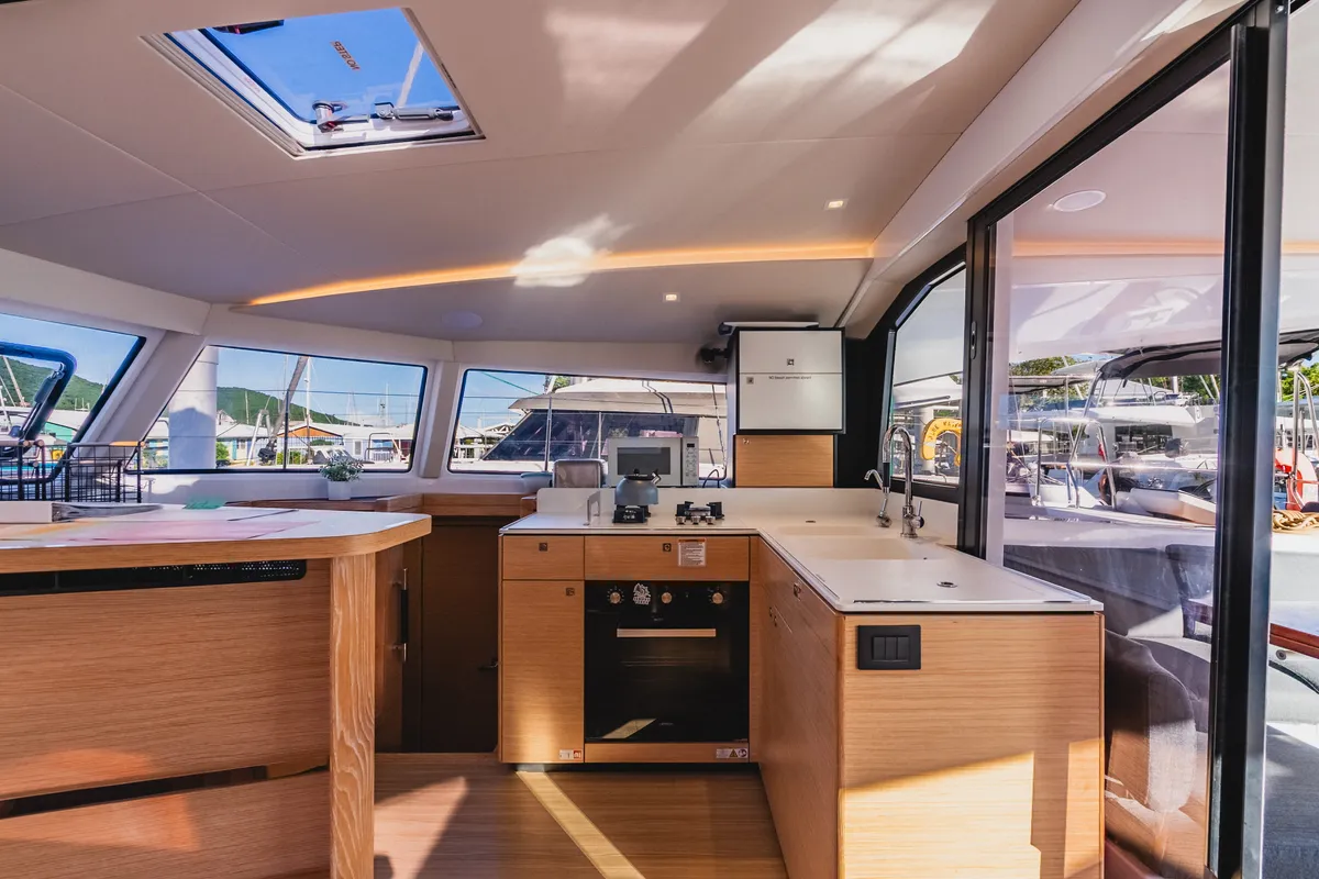 Galley of SempreVerde, a Nautitech 44 Open catamaran at Road Town, British Virgin Islands