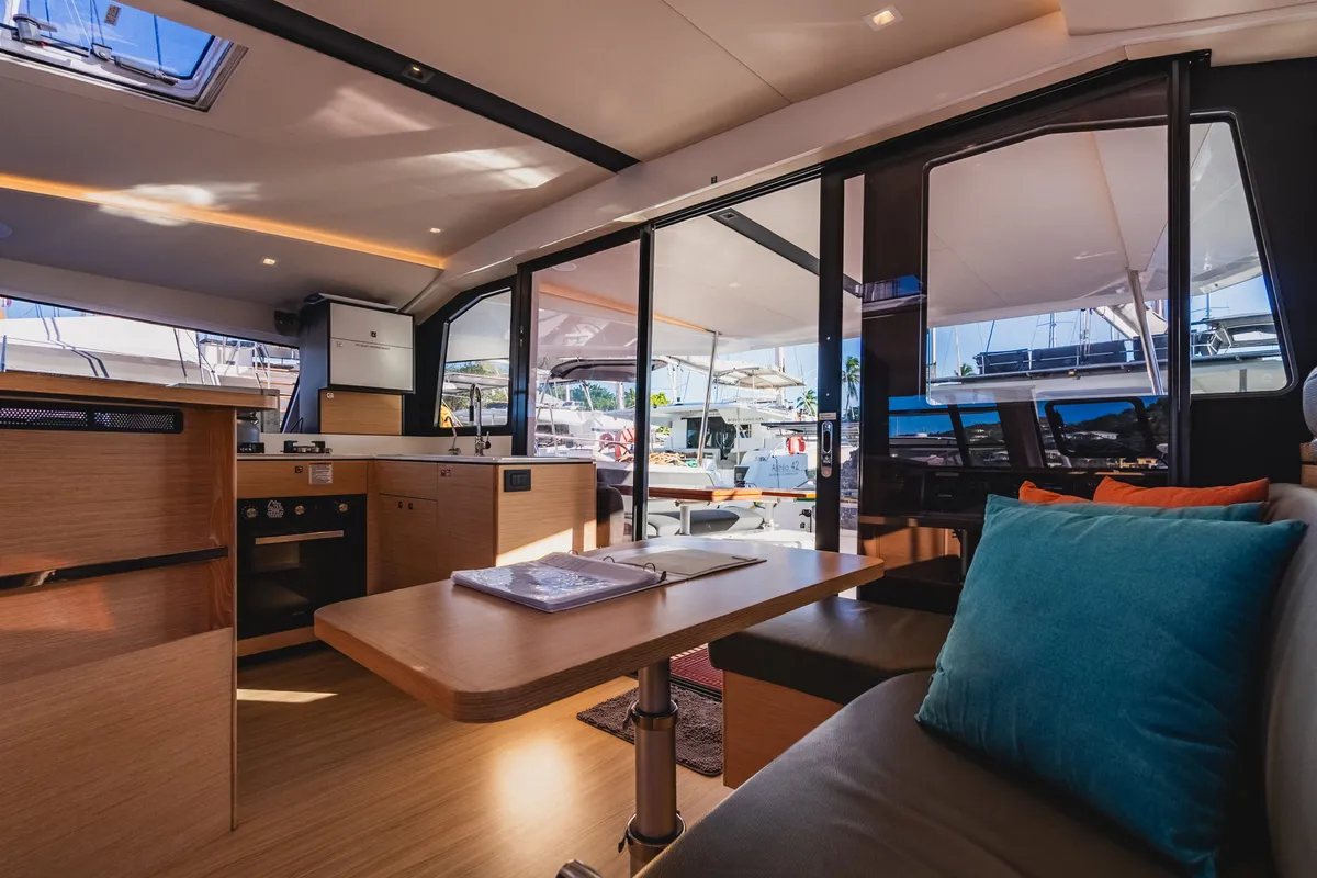 Salon of SempreVerde, a Nautitech 44 Open catamaran at Road Town, British Virgin Islands