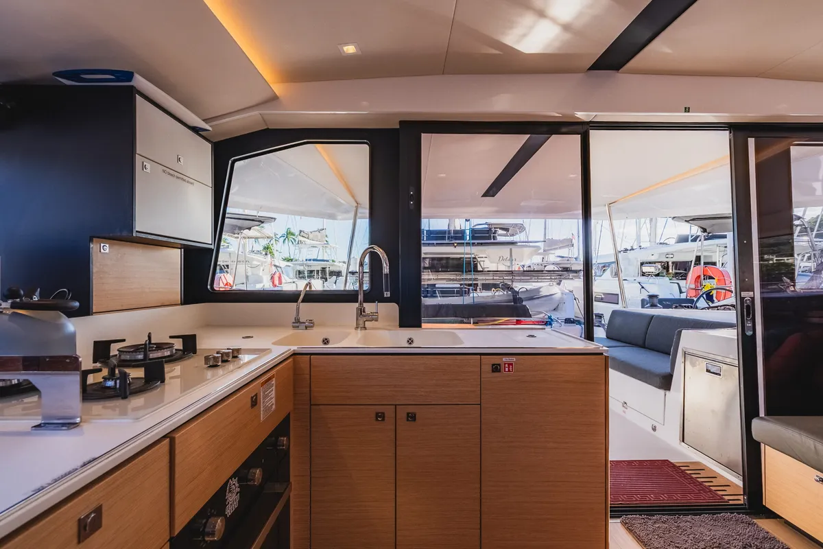 Galley of SempreVerde, a Nautitech 44 Open catamaran at Road Town, British Virgin Islands