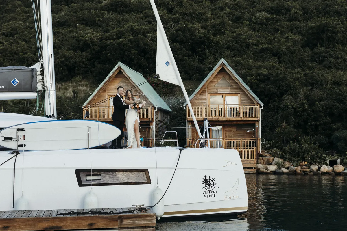 Exterior view of SempreVerde, a Nautitech 44 Open catamaran at Road Town, British Virgin Islands
