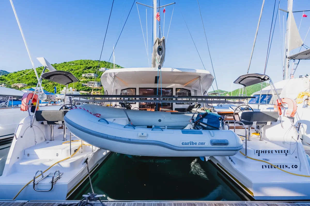 Exterior view of SempreVerde, a Nautitech 44 Open catamaran at Road Town, British Virgin Islands