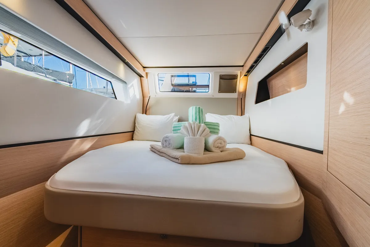 Cabin on SempreVerde, a Nautitech 44 Open catamaran at Road Town, British Virgin Islands