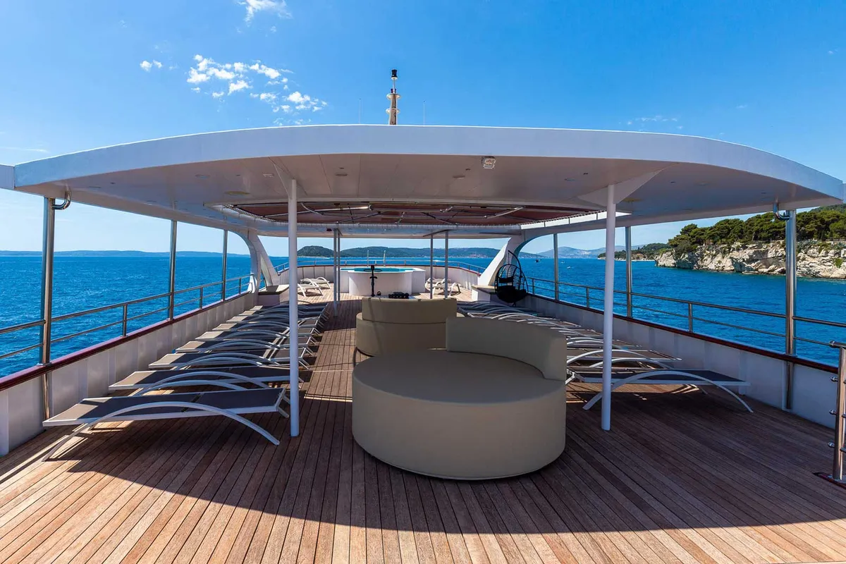 Deck of MS Avantura, a Gulet Motoryacht motor yacht at Split, Croatia