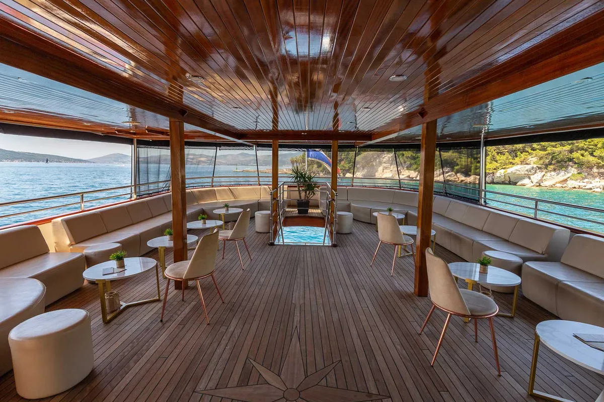 Deck of MS Avantura, a Gulet Motoryacht motor yacht at Split, Croatia