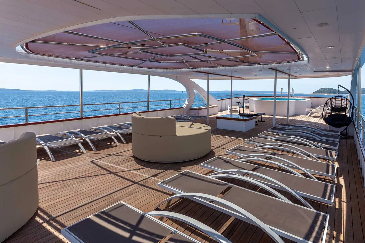 Deck of MS Avantura, a Gulet Motoryacht motor yacht at Split, Croatia