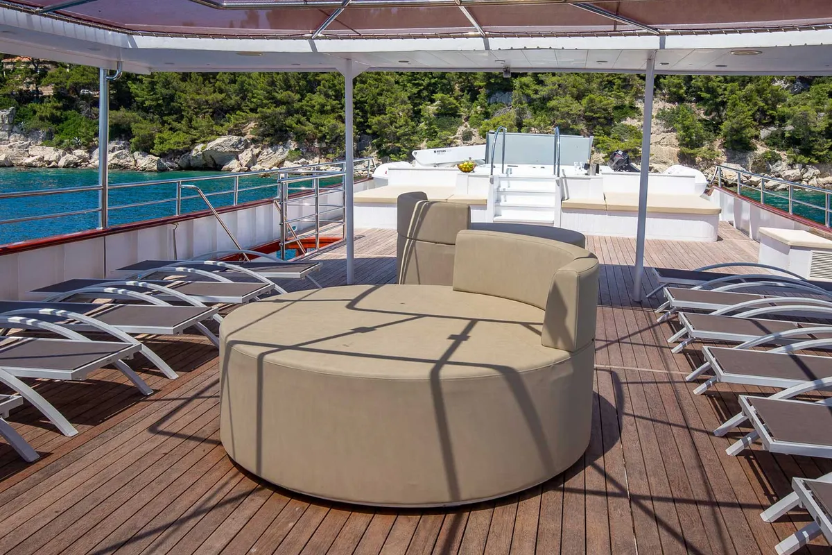 Deck of MS Avantura, a Gulet Motoryacht motor yacht at Split, Croatia