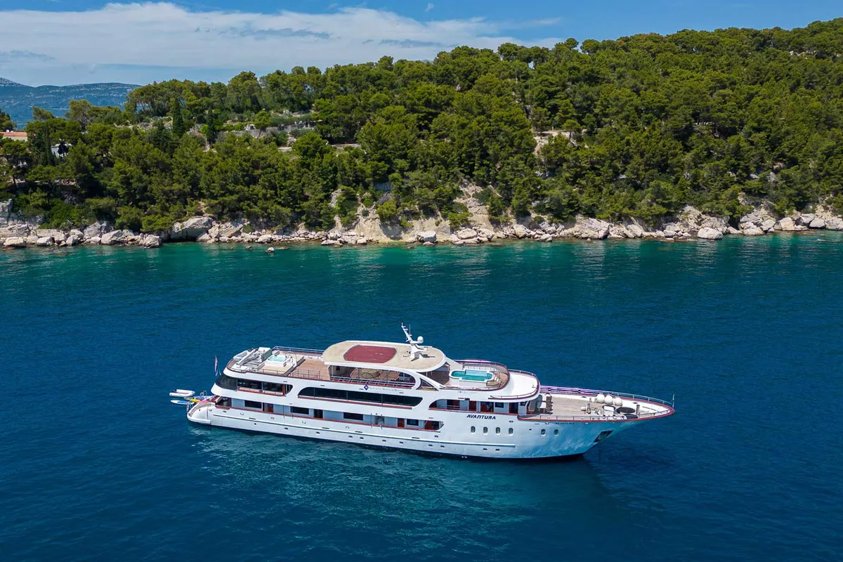 Exterior view of MS Avantura, a Gulet Motoryacht motor yacht at Split, Croatia