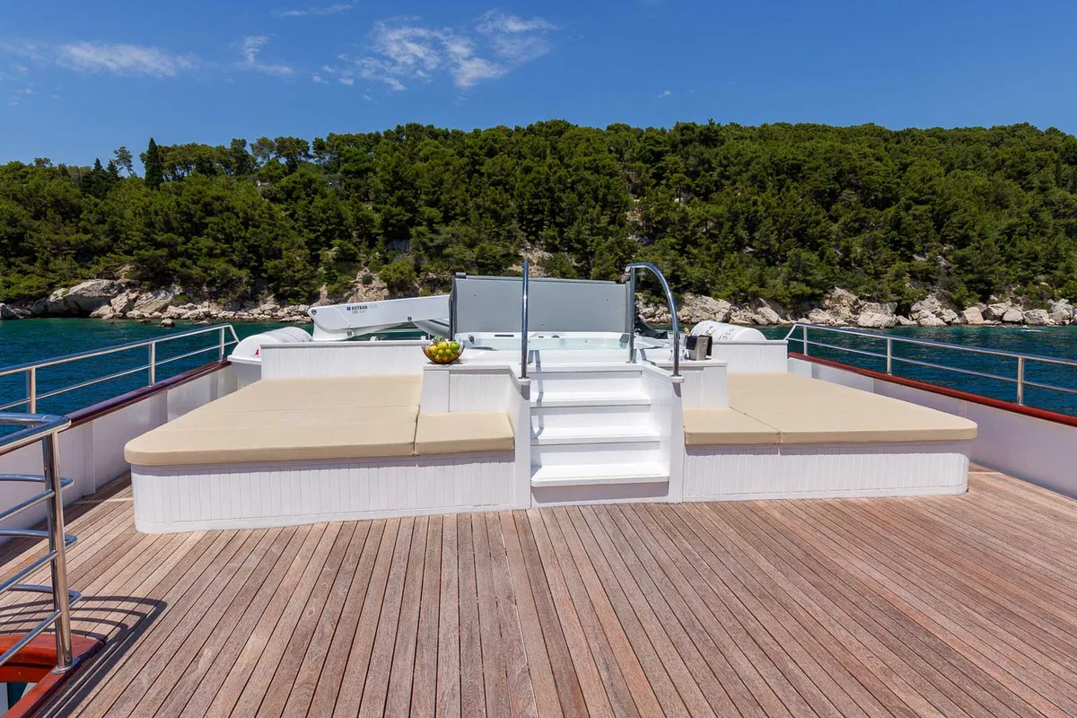 Deck of MS Avantura, a Gulet Motoryacht motor yacht at Split, Croatia