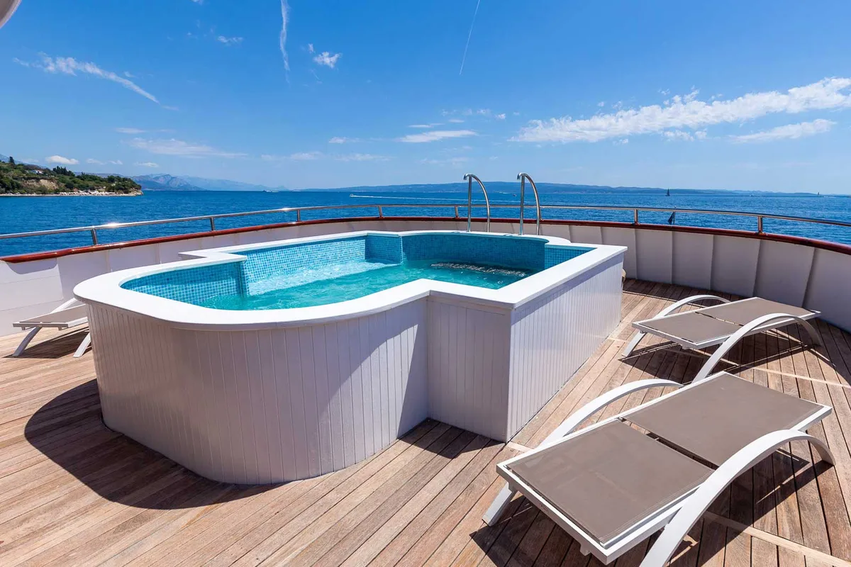 Deck of MS Avantura, a Gulet Motoryacht motor yacht at Split, Croatia