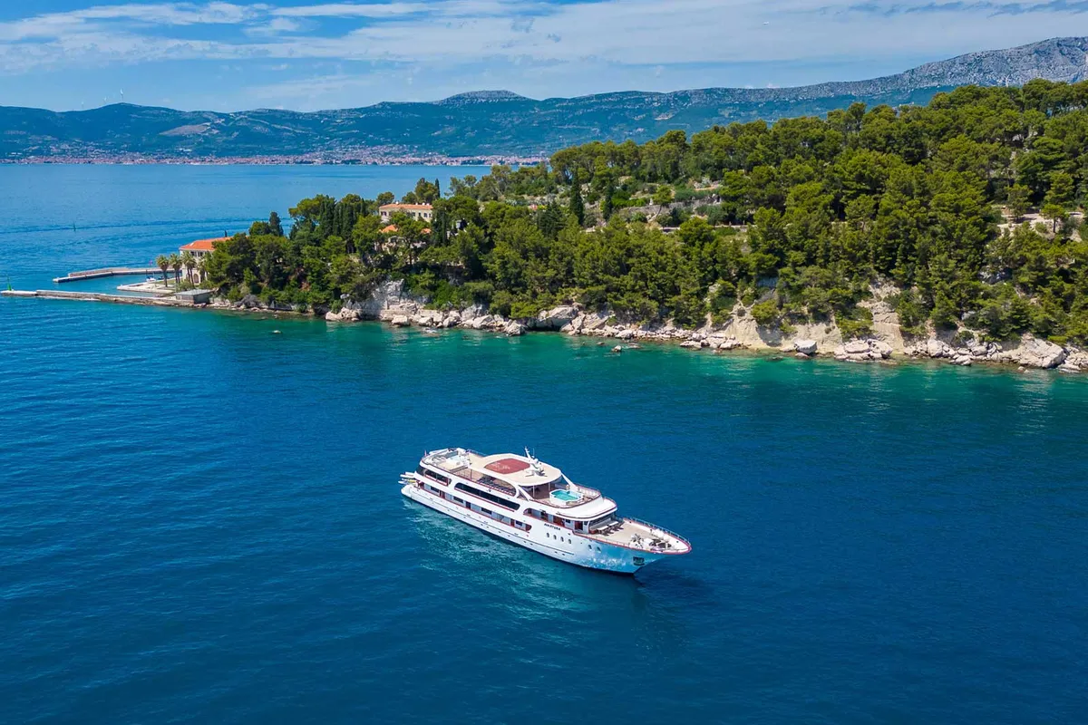 Exterior view of MS Avantura, a Gulet Motoryacht motor yacht at Split, Croatia