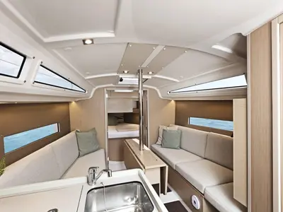 Salon of Petite Marie, a Beneteau Oceanis 30.1 sailboat at La Rochelle, France