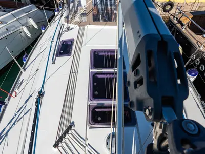 Deck of Jack Of London, a Bavaria 37 sailboat at Municipal Unit of Nea Peramos, Greece