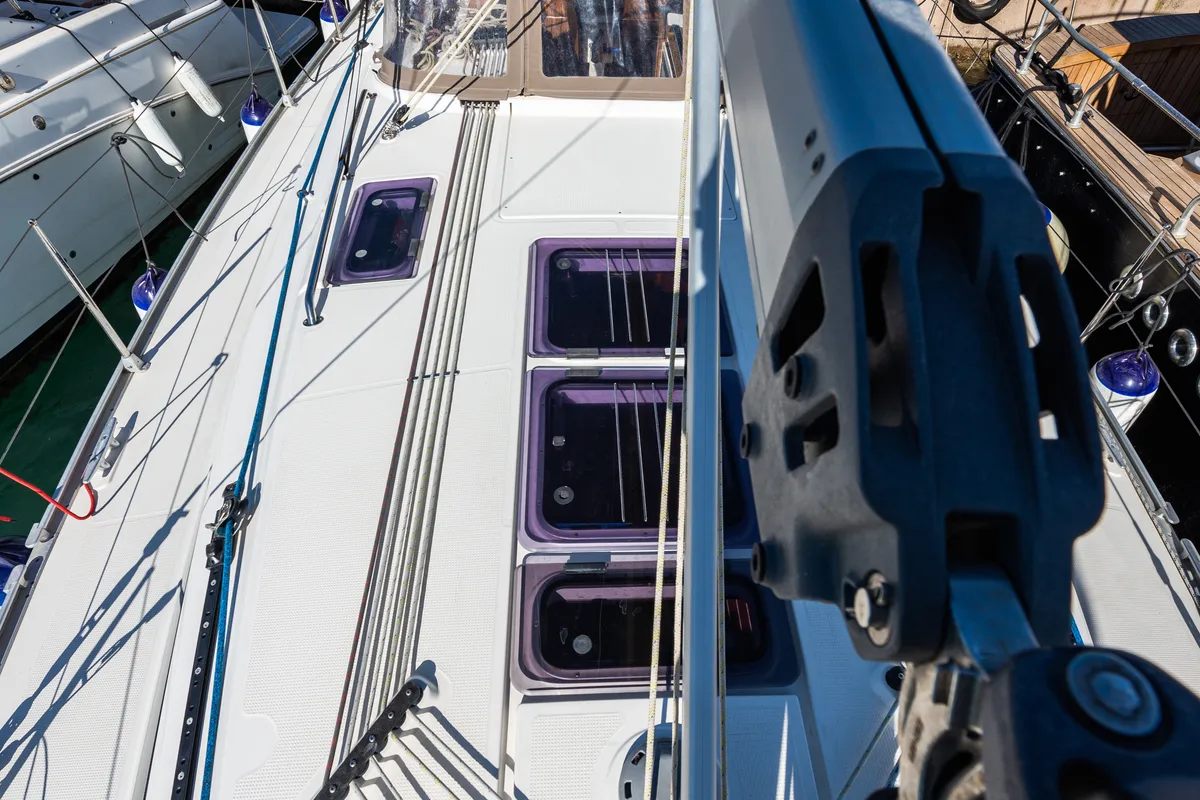 Deck of Jack Of London, a Bavaria 37 sailboat at Municipal Unit of Nea Peramos, Greece